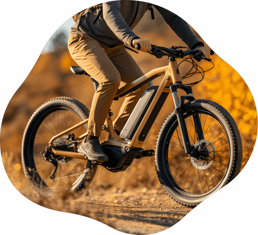 Mann fährt E-Mountainbike im Gelände